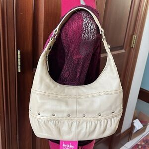 MX  Hobo bag  shoulder bag  genuine leather cream colored  Silvertone Hw & studs